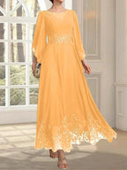 A-line Scoop Illusion Ankle-Length Lace Chiffon Mother of the Bride Dress With Sequins by Dreamylily