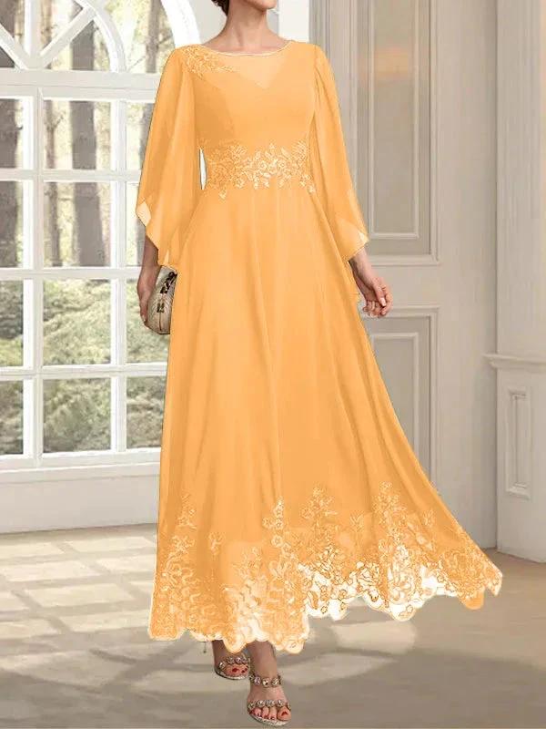 A-line Scoop Illusion Ankle-Length Lace Chiffon Mother of the Bride Dress With Sequins by Dreamylily