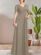 Dark Navy A-Line V-Neck Long Mother of Bride Dress by Dreamylily