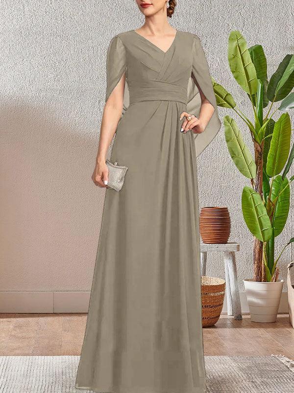 Dark Navy A-Line V-Neck Long Mother of Bride Dress by Dreamylily