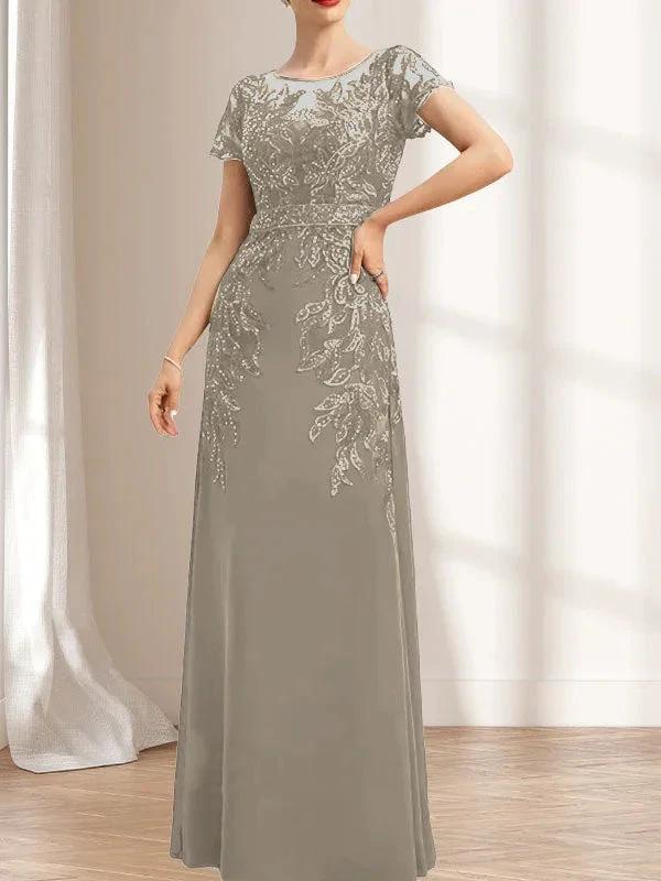 Sheath/Column Scoop Illusion Floor-Length Lace Chiffon Mother of the Bride Dress With Sequins by Dreamylily