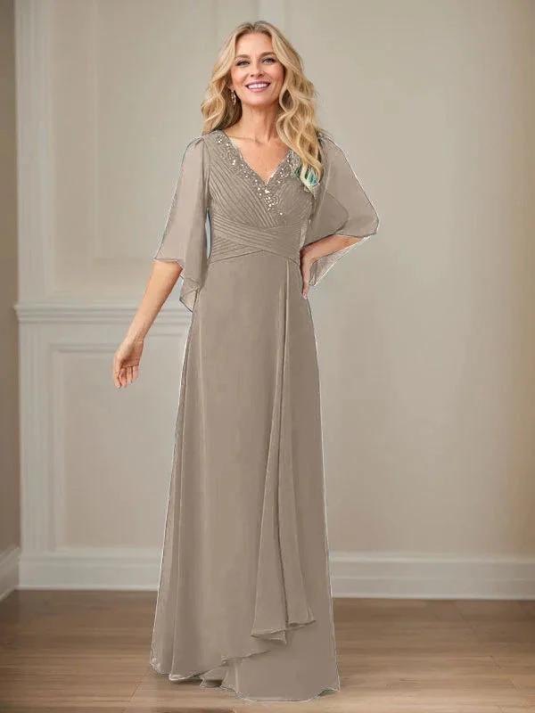 A-Line V-Neck Long Sequins Chiffon Mother Dress by Dreamylily