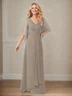 A-Line V-Neck Long Sequins Chiffon Mother Dress by Dreamylily