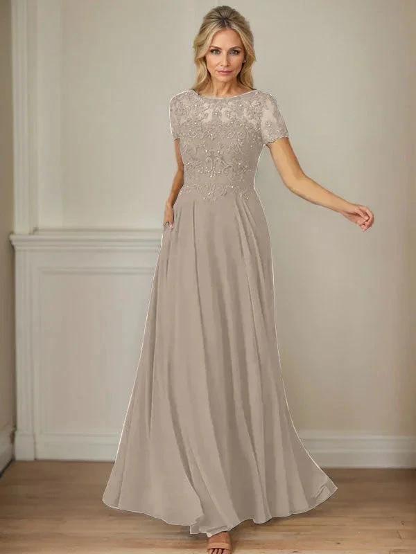 Dark Navy A-Line Boatneck Sequins Chiffon Dress by Dreamylily