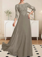 A-line Scoop Floor-Length Lace Chiffon Mother of the Bride Dress With Sequins by Dreamylily