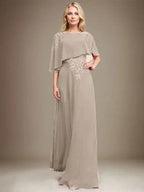 A-line Scoop Floor-Length Chiffon Lace Mother of the Bride Dress With Sequins Beading by Dreamylily