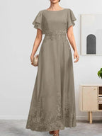 A-line Scoop Ankle-Length Lace Chiffon Mother of the Bride Dress With Sequins by Dreamylily