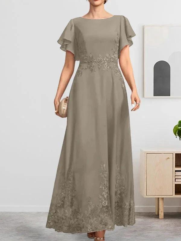 A-line Scoop Ankle-Length Lace Chiffon Mother of the Bride Dress With Sequins by Dreamylily