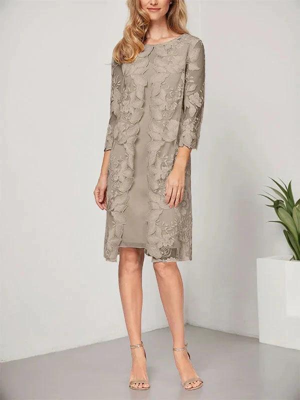 A-line Scoop Knee-Length Chiffon Lace Mother of the Bride Dress With Jacket by Dreamylily