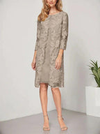A-line Scoop Knee-Length Chiffon Lace Mother of the Bride Dress With Jacket by Dreamylily