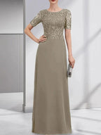 A-line Scoop Floor-Length Lace Chiffon Mother of the Bride Dress With Sequins by Dreamylily