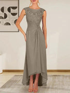 Champagne A-Line Scoop Lace Chiffon Dress by Dreamylily