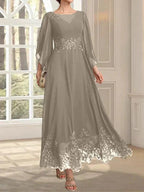 A-line Scoop Illusion Ankle-Length Lace Chiffon Mother of the Bride Dress With Sequins by Dreamylily