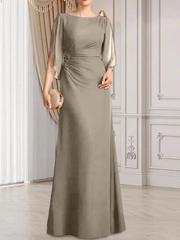 Sheath/Column Scoop Floor-Length Chiffon Mother of the Bride Dress With Pleated Beading by Dreamylily