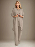 Chiffon Scoop Long Sleeves Mother Of The Bride Pantsuits With Jacket by Dreamylily