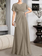 A-line Scoop Floor-Length Chiffon Mother of the Bride Dress With Pleated Beading by Dreamylily