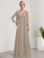 A-line Square Floor-Length Lace Chiffon Mother of the Bride Dress With Sequins by Dreamylily