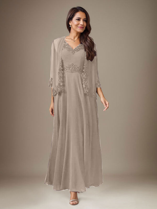 Plum A-Line Sequins Chiffon Dress