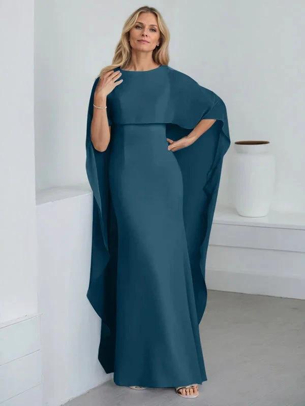 Sheath Scoop Floor-Length Chiffon Mother of the Bride Dress With Cascading Ruffles by Dreamylily