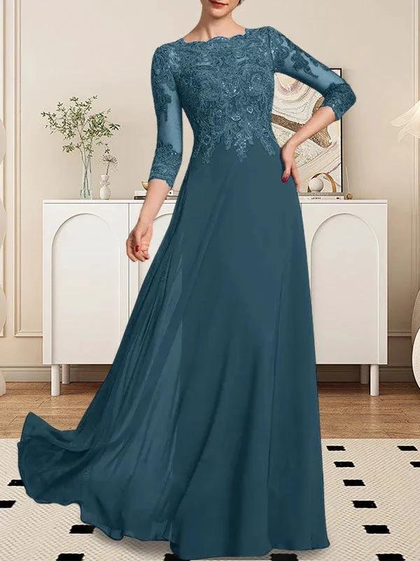 A-line Scoop Floor-Length Lace Chiffon Mother of the Bride Dress With Sequins by Dreamylily