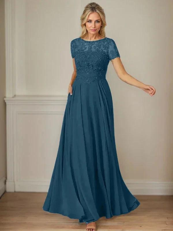 Dark Navy A-Line Boatneck Sequins Chiffon Dress by Dreamylily