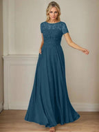 Dark Navy A-Line Boatneck Sequins Chiffon Dress by Dreamylily