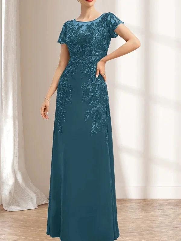 Sheath/Column Scoop Illusion Floor-Length Lace Chiffon Mother of the Bride Dress With Sequins by Dreamylily