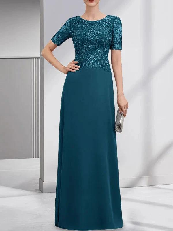 A-line Scoop Floor-Length Lace Chiffon Mother of the Bride Dress With Sequins by Dreamylily