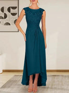 Champagne A-Line Scoop Lace Chiffon Dress by Dreamylily