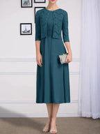 A-line Scoop Tea-Length Chiffon Mother of the Bride Dress With Pleated by Dreamylily