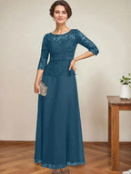 A-line Scoop Illusion Ankle-Length Chiffon Lace Mother of the Bride Dress With Rhinestone Beading by Dreamylily