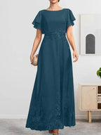 A-line Scoop Ankle-Length Lace Chiffon Mother of the Bride Dress With Sequins by Dreamylily