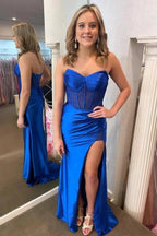 Teal Rhinestone Strapless Sheath Prom Dresses Formal Dress with Slit PSK559 by pgmdress