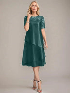 A-Line Scoop Knee-Length Mother of the Bride Dress With Applique & Sequins by Dreamylily