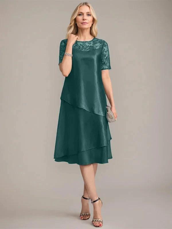 A-Line Scoop Knee-Length Mother of the Bride Dress With Applique & Sequins by Dreamylily