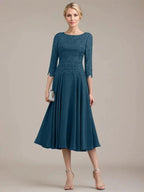 A-line Scoop Tea-Length Lace Chiffon Mother of the Bride Dress by Dreamylily