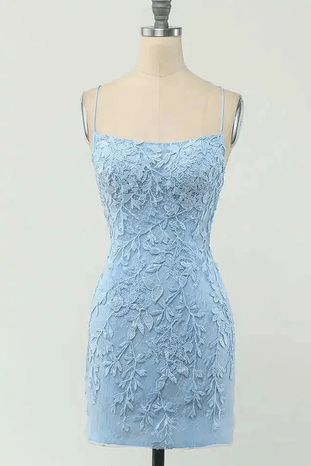 Tie Back Appliqued Sheath Pink Short Prom Dress Homecoming Dress PD327 by pgmdress
