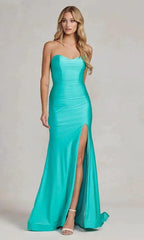 Sunnderly Atlantic Blue Prom Dress Sweetheart Strapless Formal Dress SYP45 by vivymakudress