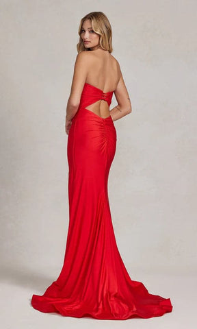 Vestido de fiesta rojo con escote corazón y sin tirantes, vestido formal SYP49