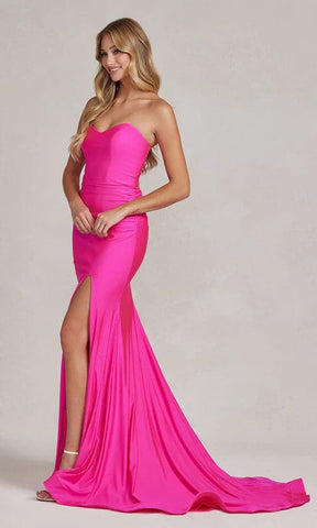 Vestido de fiesta fucsia con escote corazón y sin tirantes, vestido formal SYP47