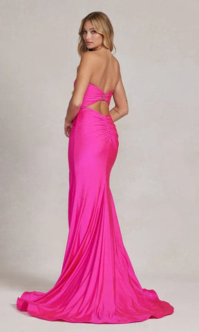 Vestido de fiesta fucsia con escote corazón y sin tirantes, vestido formal SYP47