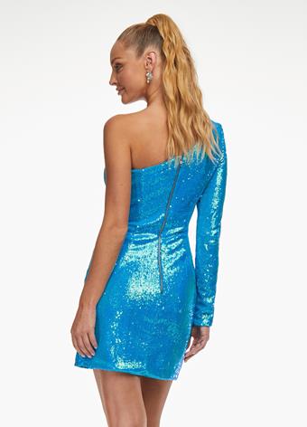 Blue Sequin Homecoming Dress One Sleeve Short Homecoming Dress SYH21