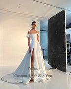 Simple A Line Satin Bride Wedding Dresses Strapless High Split Bridal Dress Women Formal Special Party Bridal Gowns by payinti