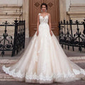 Transparent Champagne Bride with Removable Pearl Belt Sleeveless Bare Back Lace2023 Series wedding dress by payinti