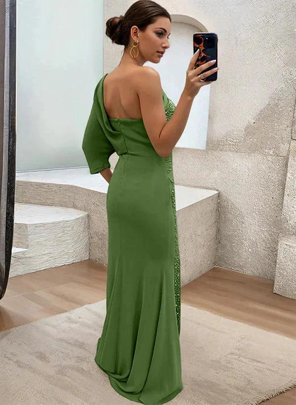 Trumpet/Mermaid One-Shoulder Mother of the Bride Dresses with Split Side & Beading by Dreamylily