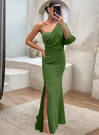 Trumpet/Mermaid One-Shoulder Mother of the Bride Dresses with Split Side & Beading by Dreamylily