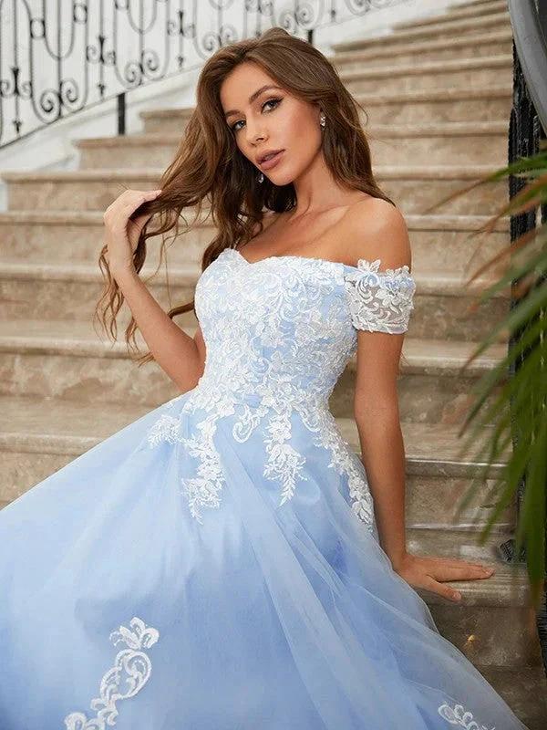 Tulle Applique Off-the-Shoulder Prom Dresses SYP165 by vivymakudress