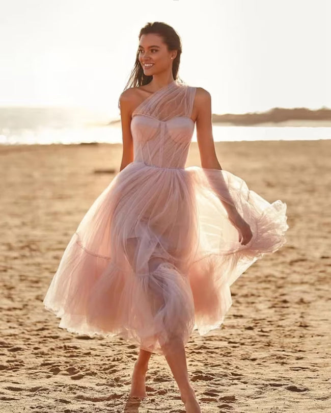 One Shoulder Tulle Prom Dress SYP167 Hover Image