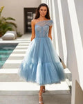 One Shoulder Tulle Prom Dress SYP167 by vivymakudress