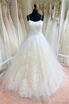 Tulle Lace Spaghetti Straps Appliqued Ball Gown Wedding Dresses WD558 by pgmdress